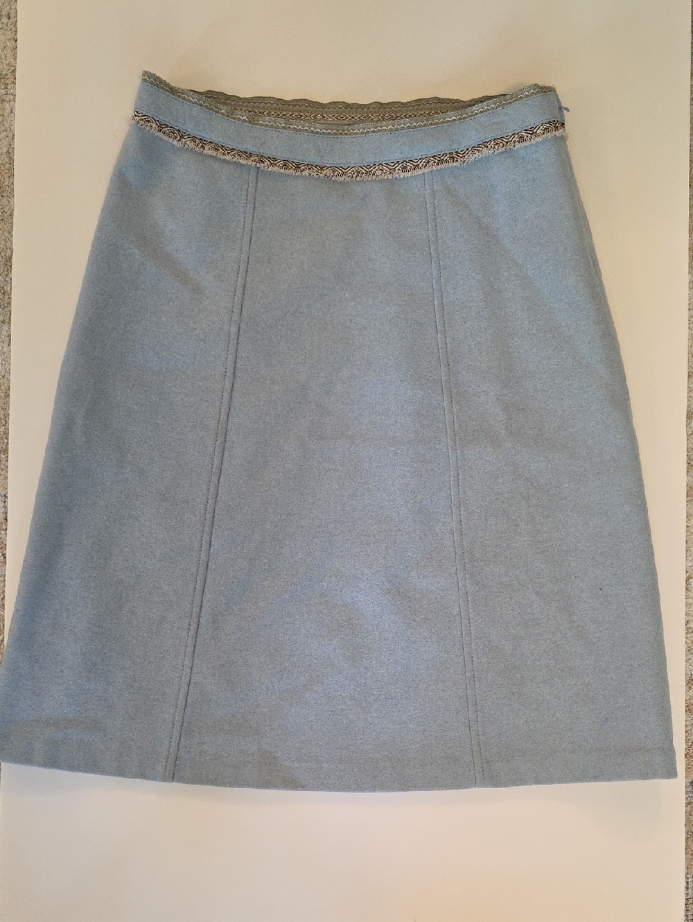 Vtg GAP 2008 Wool Blend Light Baby Blue Fringe Detail A-Line Womens 6 y2K